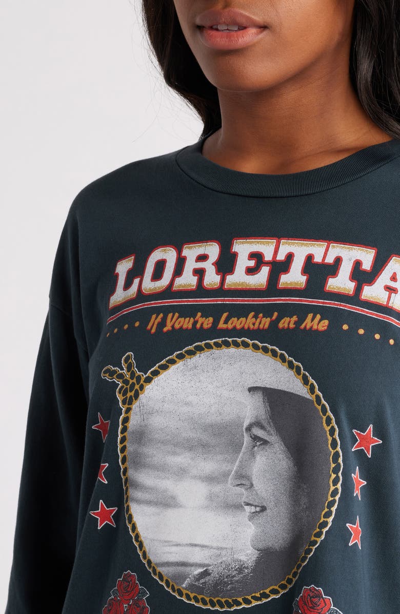 Daydreamer Loretta Lynn Lookin' Long Sleeve Cotton Graphic T-Shirt, Alternate, color, Vintage Black