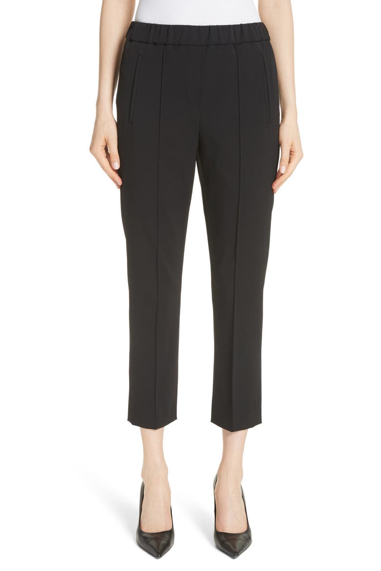 Pintuck Wool Blend Trousers, Main, color, BLACK