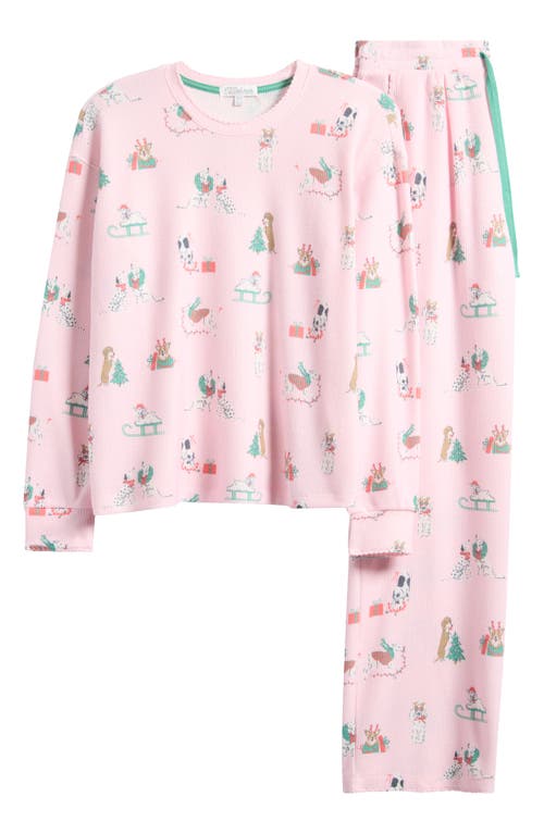 Pj Salvage Peace & Pawlidays Peachy Waffle Knit Pajamas In Pink