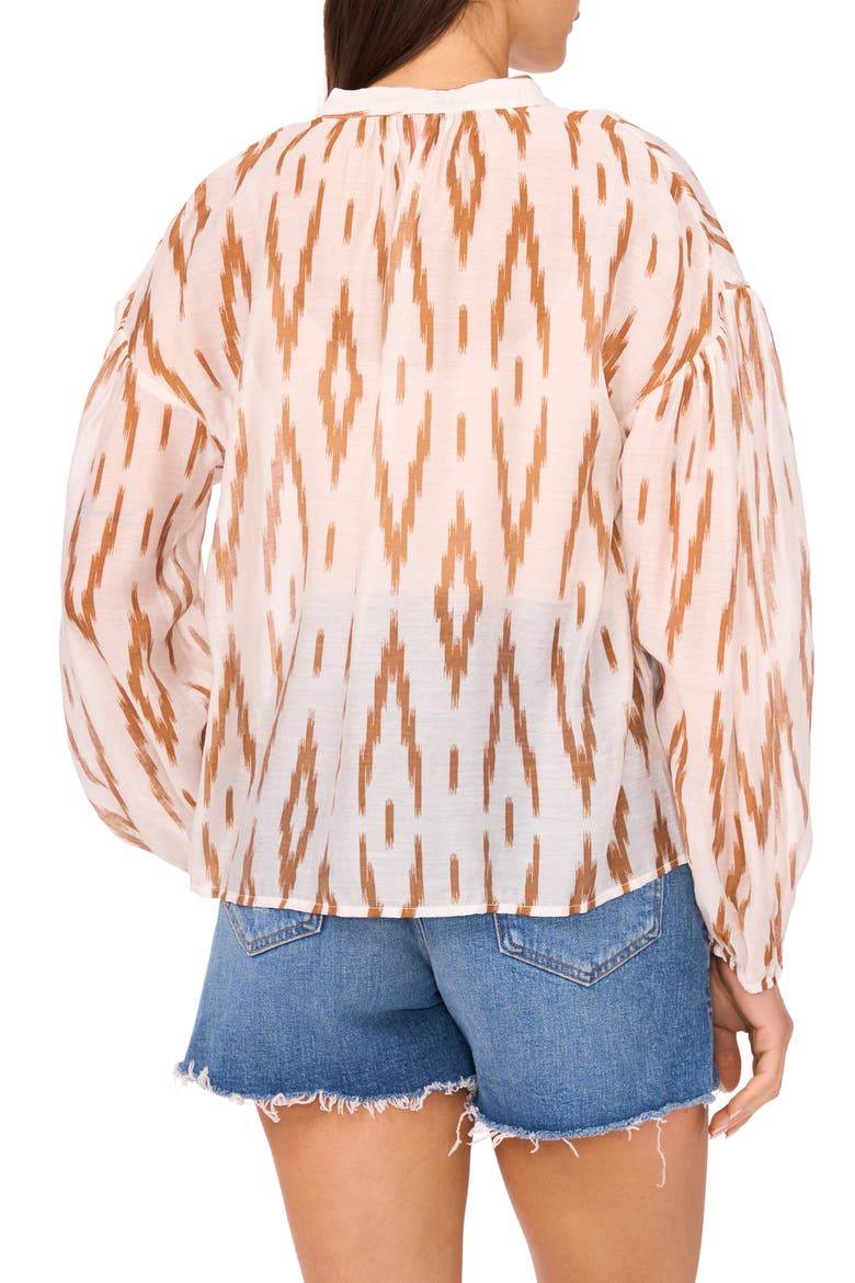 Ikat Print Split Neck Peasant Top, Alternate, color, ARGAN OIL