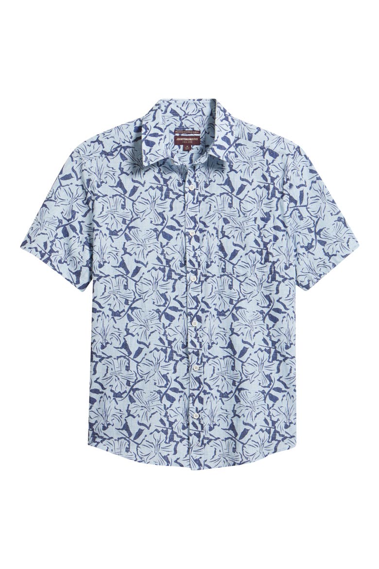Hampton Stretch Cotton Short Sleeve Button-Up Shirt, Alternate, color, BLUE HIBISCUS