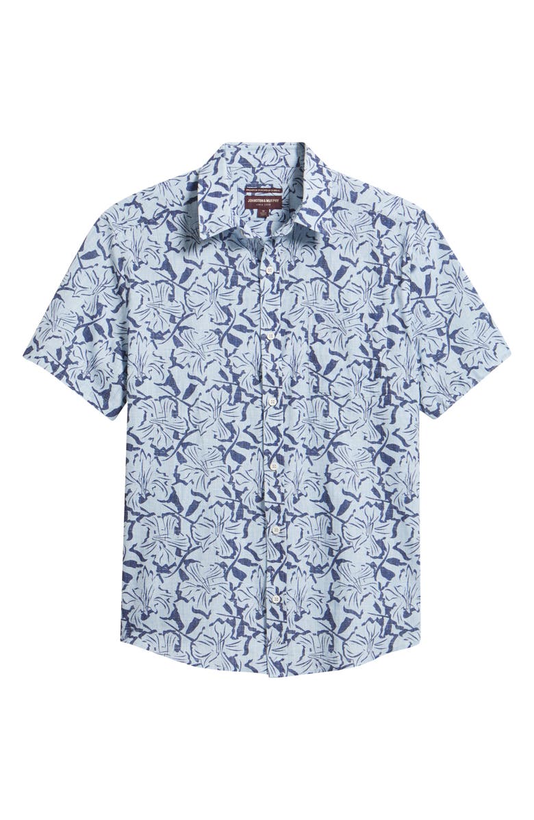 Johnston & Murphy Hampton Stretch Cotton Short Sleeve Button-Up Shirt, Main, color, Blue Hibiscus