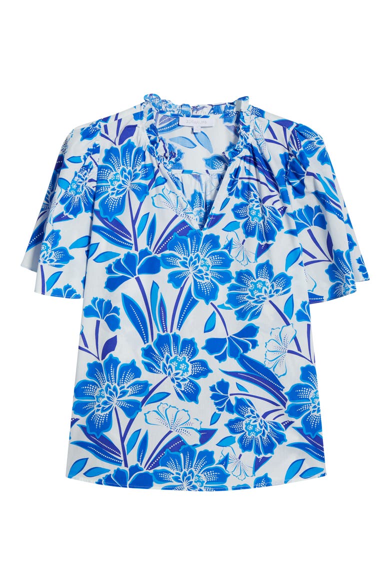 Maci Eve Floral Flutter Sleeve Top, Alternate, color, BLUE/ WHITE