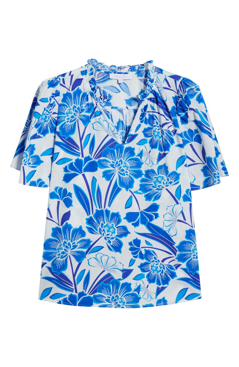 SUGARLIPS Maci Eve Floral Flutter Sleeve Top, Alternate, color, Blue/ White