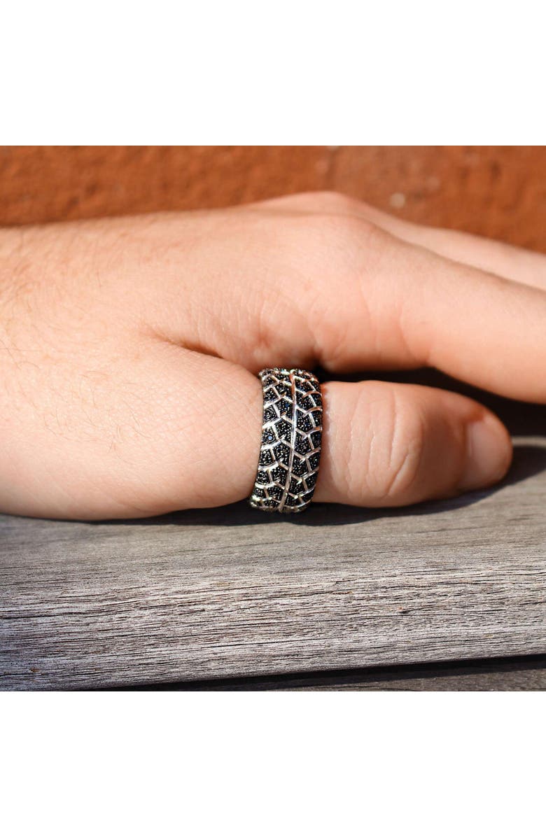 LuvMyJewelry Born Tire Tread Silver & Black Diamond Ring, Alternate, color, Dark Grey
