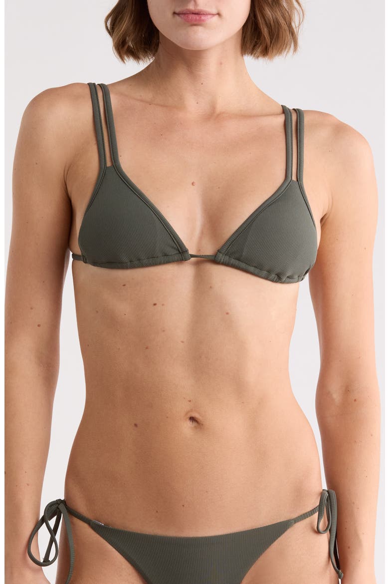 Itza Ribbed Triangle Bikini Top, Main, color, GREEN