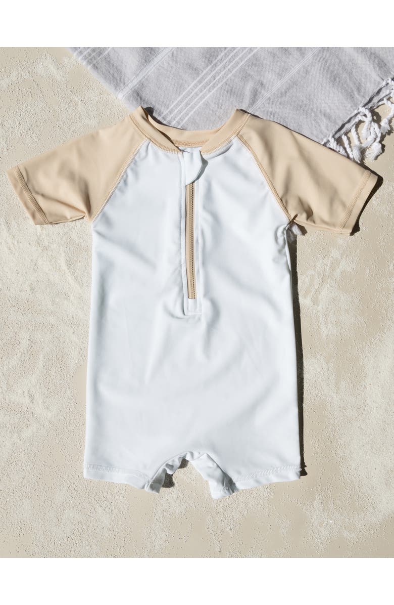 Leveret Baby One-Piece Rashguard, UPF 50+ Sun Protection Swimwear, Alternate, color, Beige & White