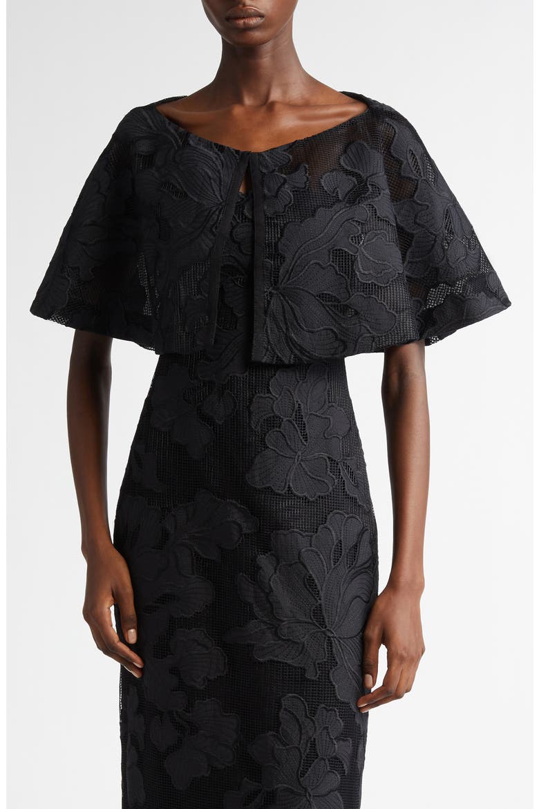 Floral Appliqué Reversible Capelet, Main, color, BLACK