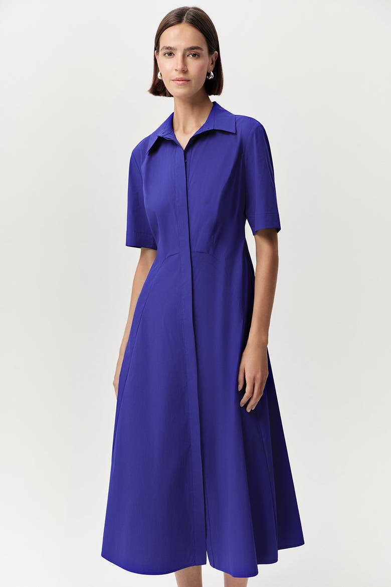 Alhertine Short Sleeve Shirt Collar Midi Dress, Alternate, color, Sax