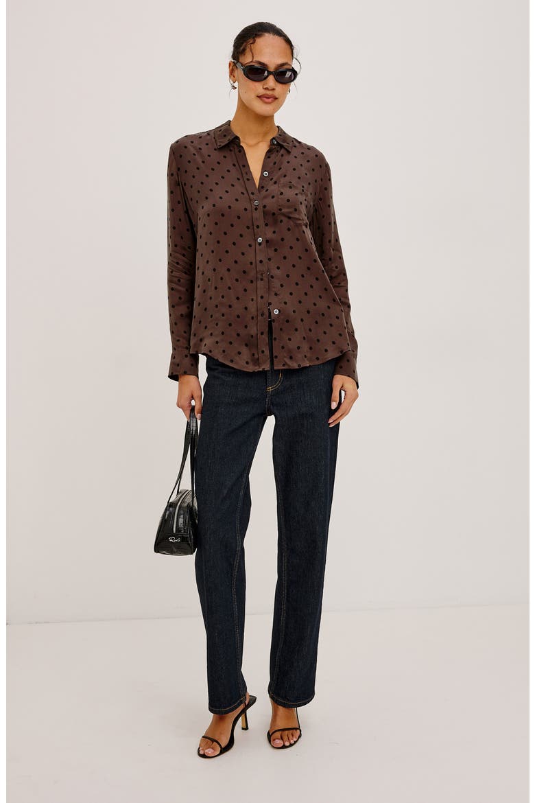 Alyssa Polka Dot Long Sleeve Button-Up Shirt, Alternate, color, CHOCOLATE POLKA DOT