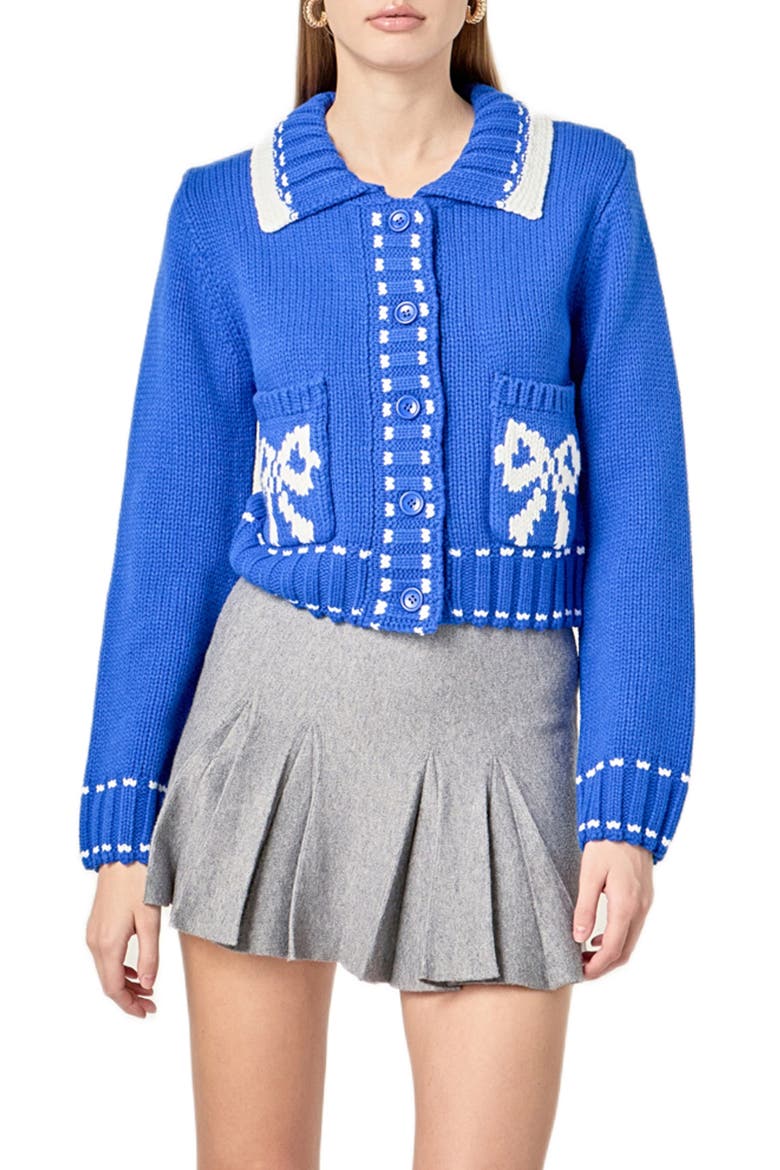 Bow Cardigan, Main, color, BLUE/ WHITE