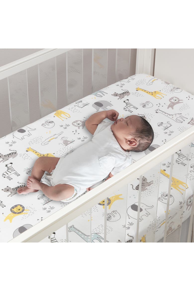 Animal Jungle Soft 100% Cotton Jersey Baby Fitted Crib Sheet, Alternate, color, White Multi