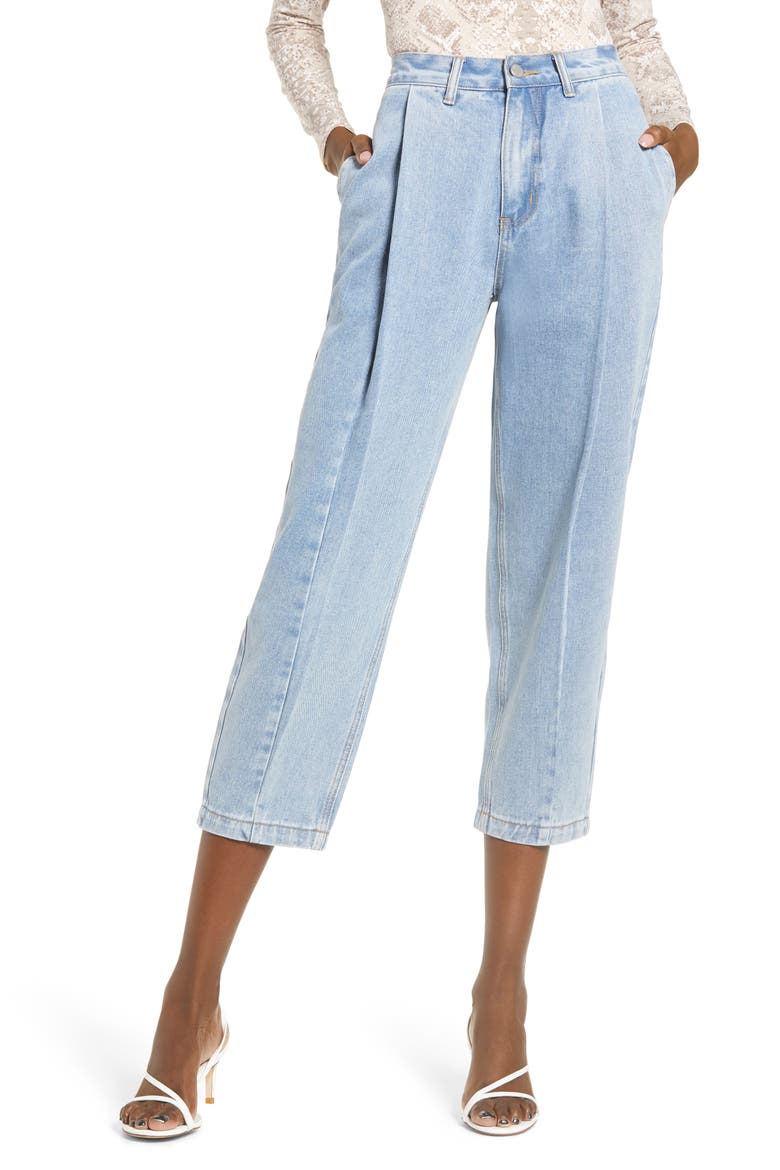 High Waist Pleated Mom Jeans, Main, color, DENIM
