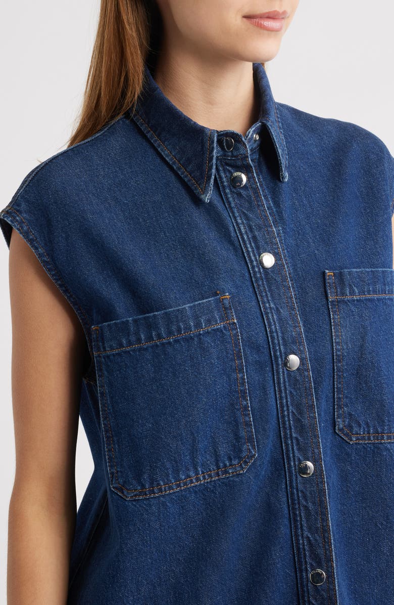 FRAME The Sleeveless Denim Mini Shirtdress, Alternate, color, Fault