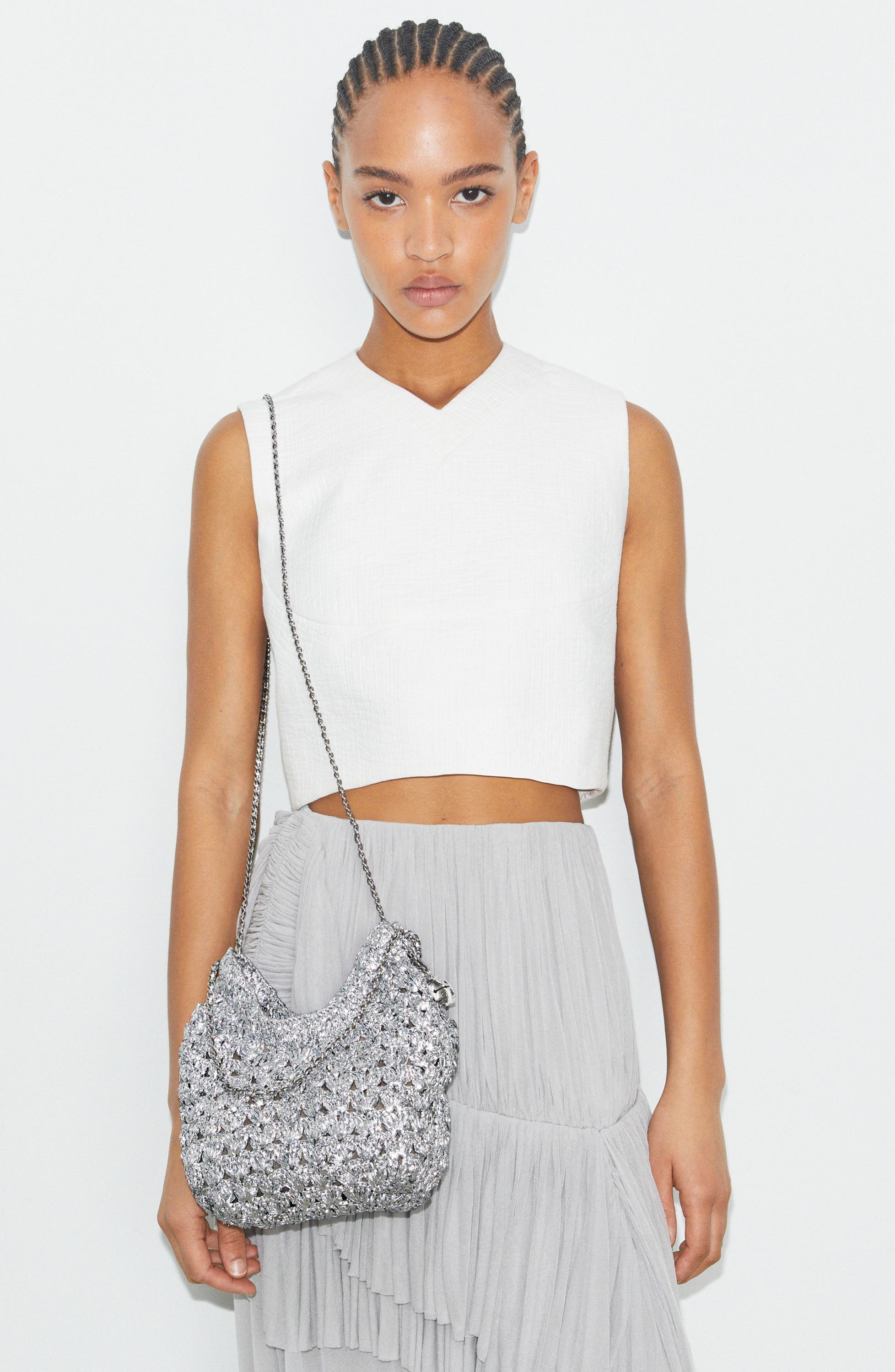 Tory Burch Fleming Metallic Woven Mini Hobo Bag, Alternate, color, 