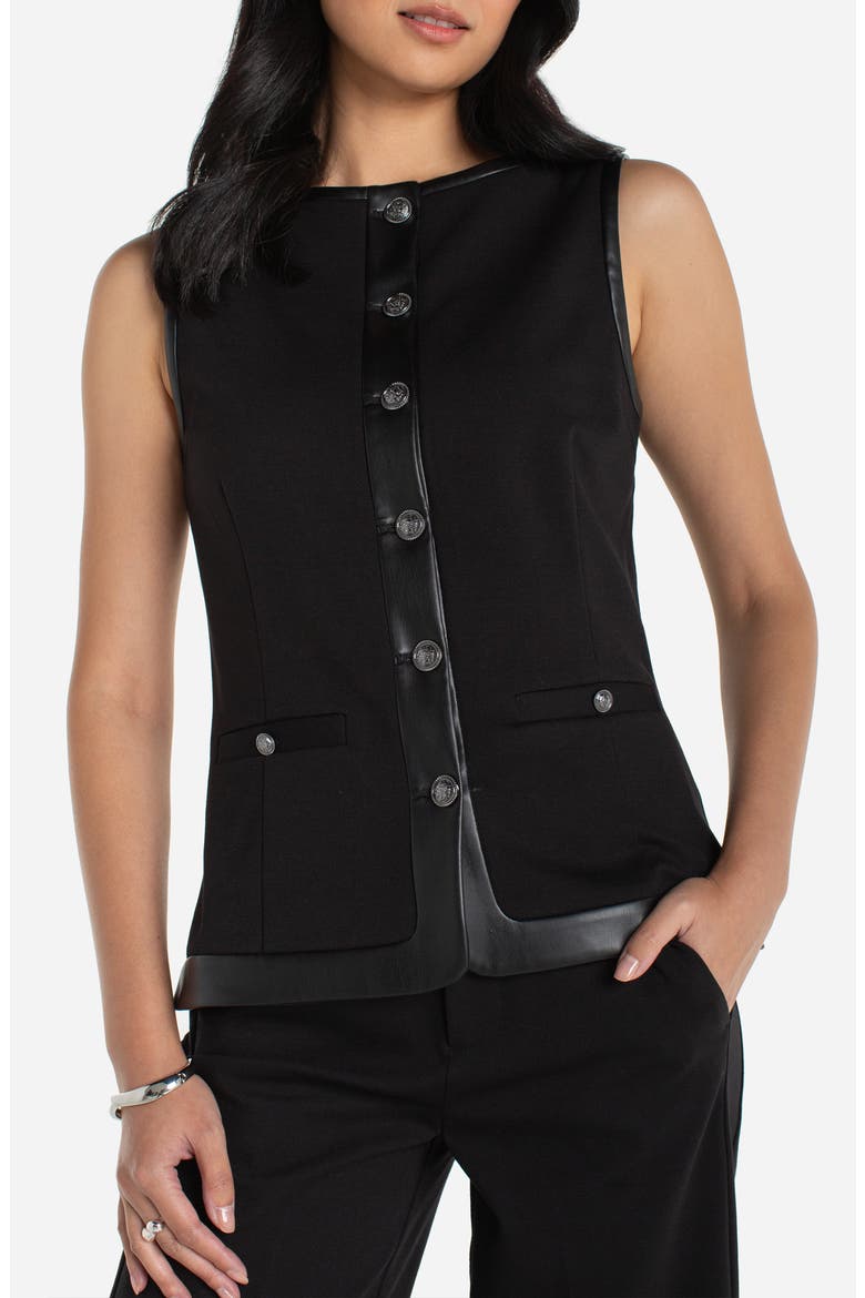 Faux Leather Trim Detail Vest, Alternate, color, BLACK