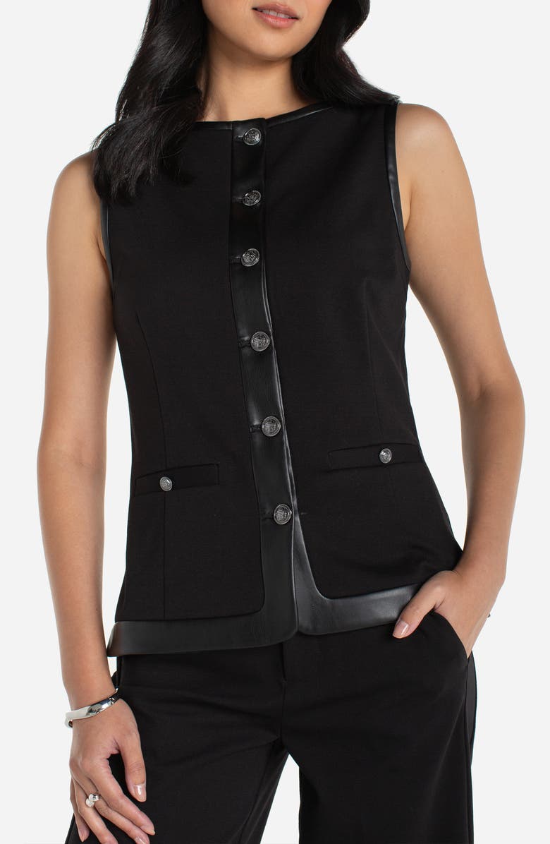Liverpool Los Angeles Faux Leather Trim Detail Vest, Alternate, color, Black