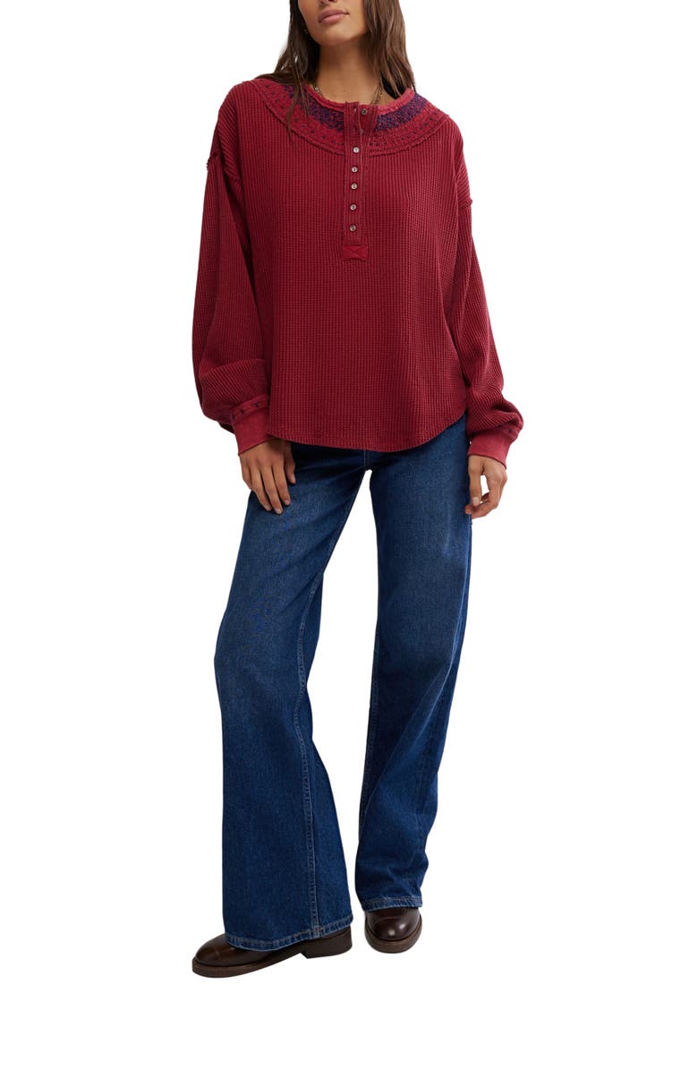 Free People Holly Embroidered Henley, Alternate, color, Aged Red Combo