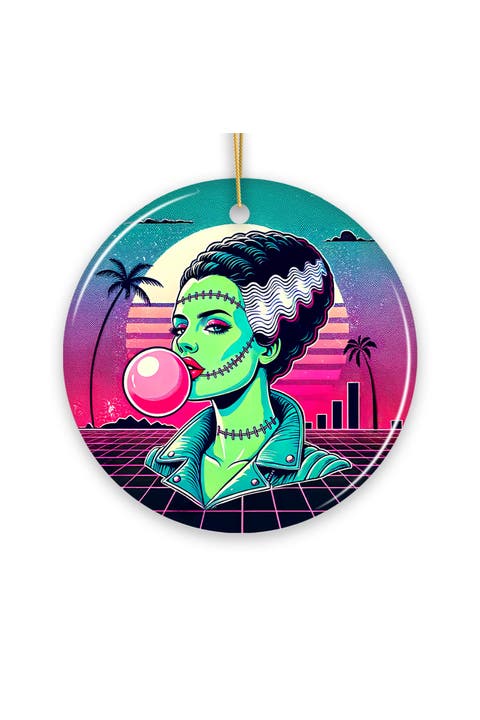 Vaporwave Mrs Frankenstein Neon Horror Ornament