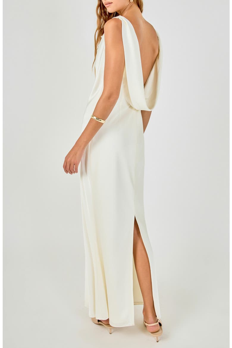 Cowl Neck Satin Maxi Gown, Alternate, color, IVORY