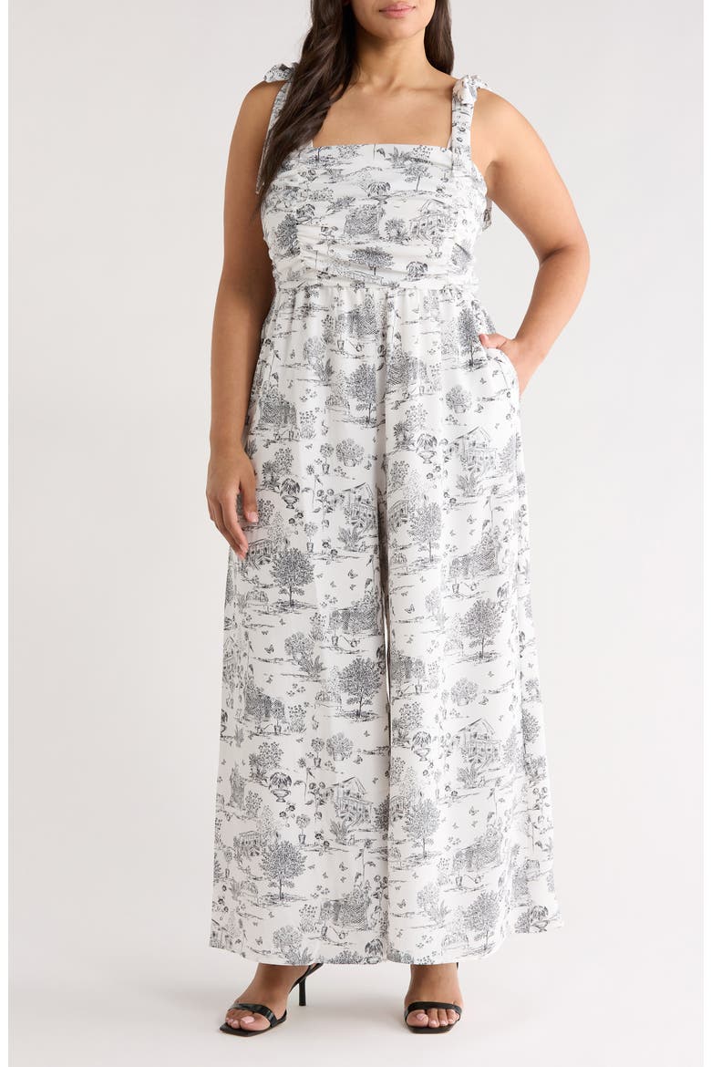 Renzo Toile Tie Strap Jumpsuit, Main, color, GREY-BLACK