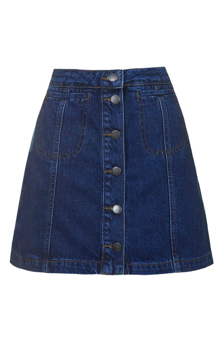 Topshop Button Front Denim Skirt, Alternate, color, 