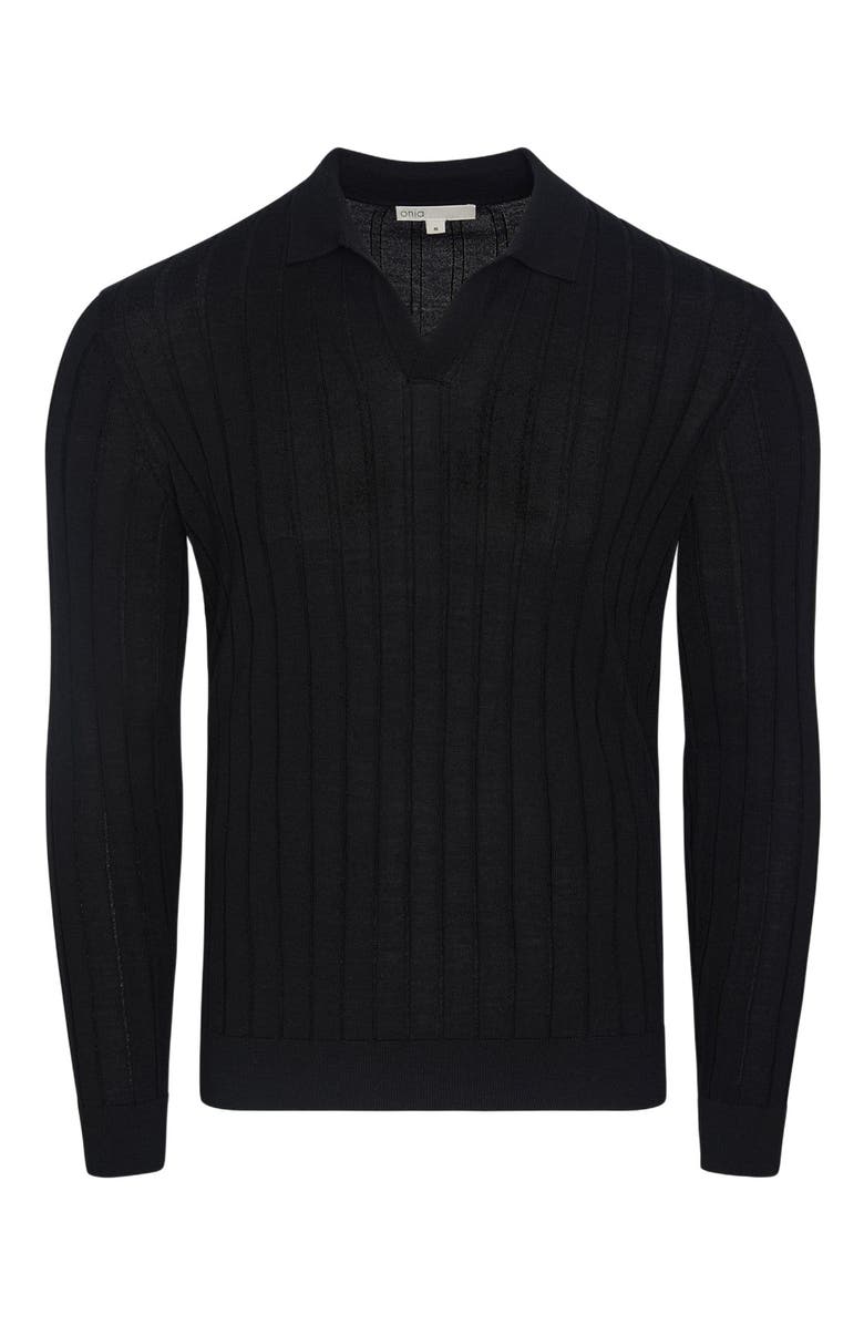 Onia Extra Fine Merino Wool Johnny Collar Polo, Alternate, color, Black