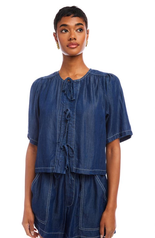 Fifteen Twenty Nadine Tie Front Cropped Top In Indigo Lightweight Denim In Indigo
