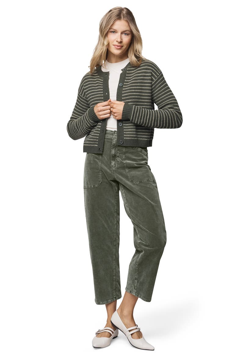 Amber Stripe Crop Cotton & Wool Blend Cardigan, Alternate, color, GREEN SPRUCE/ PALE OAK
