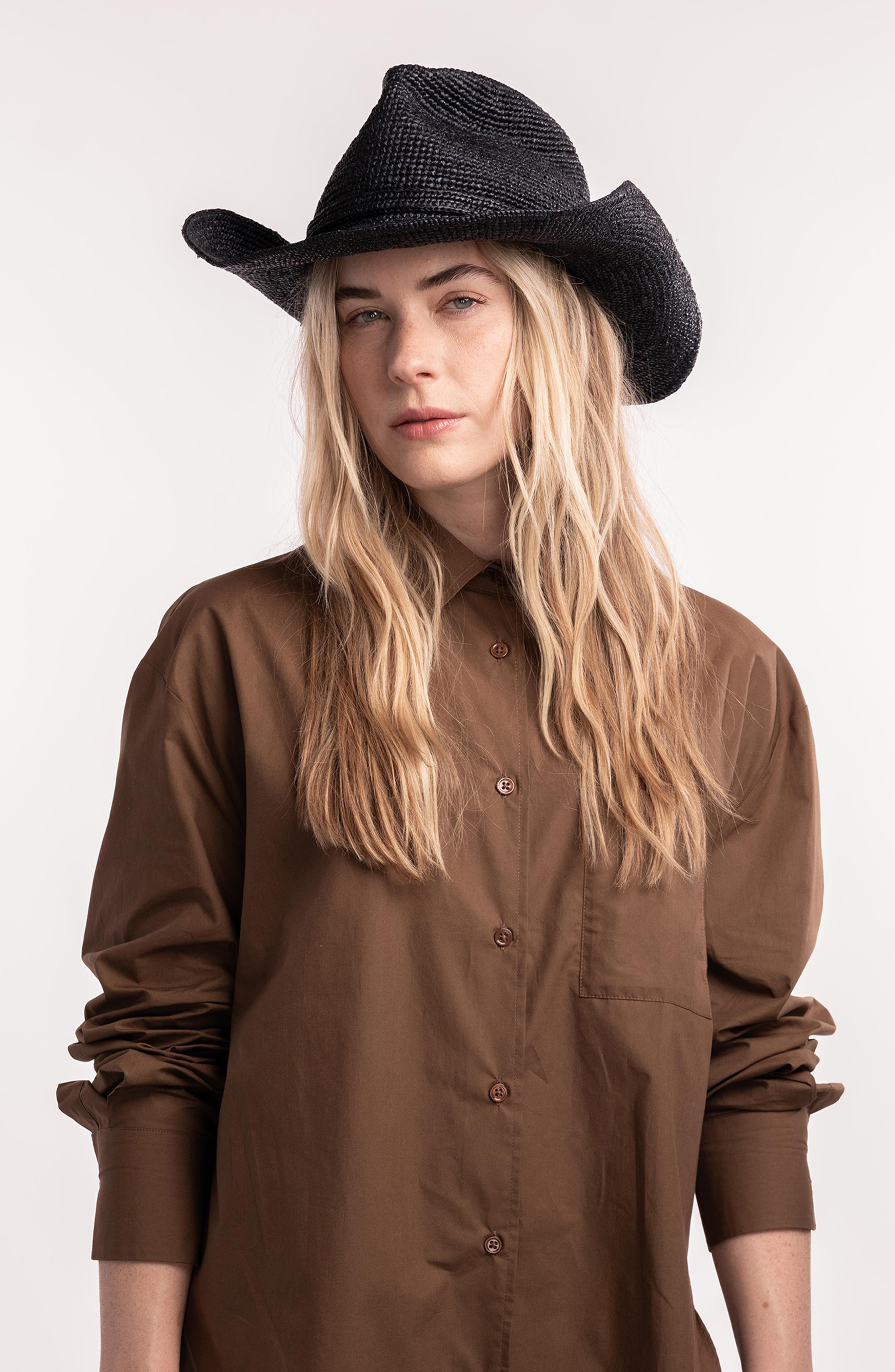 NWT Sacha Cowboy Hat Janessa Leone Dark Brown Raffia Janessa Leone Sacha Cowboy Hat in Black | Lyst main image 3