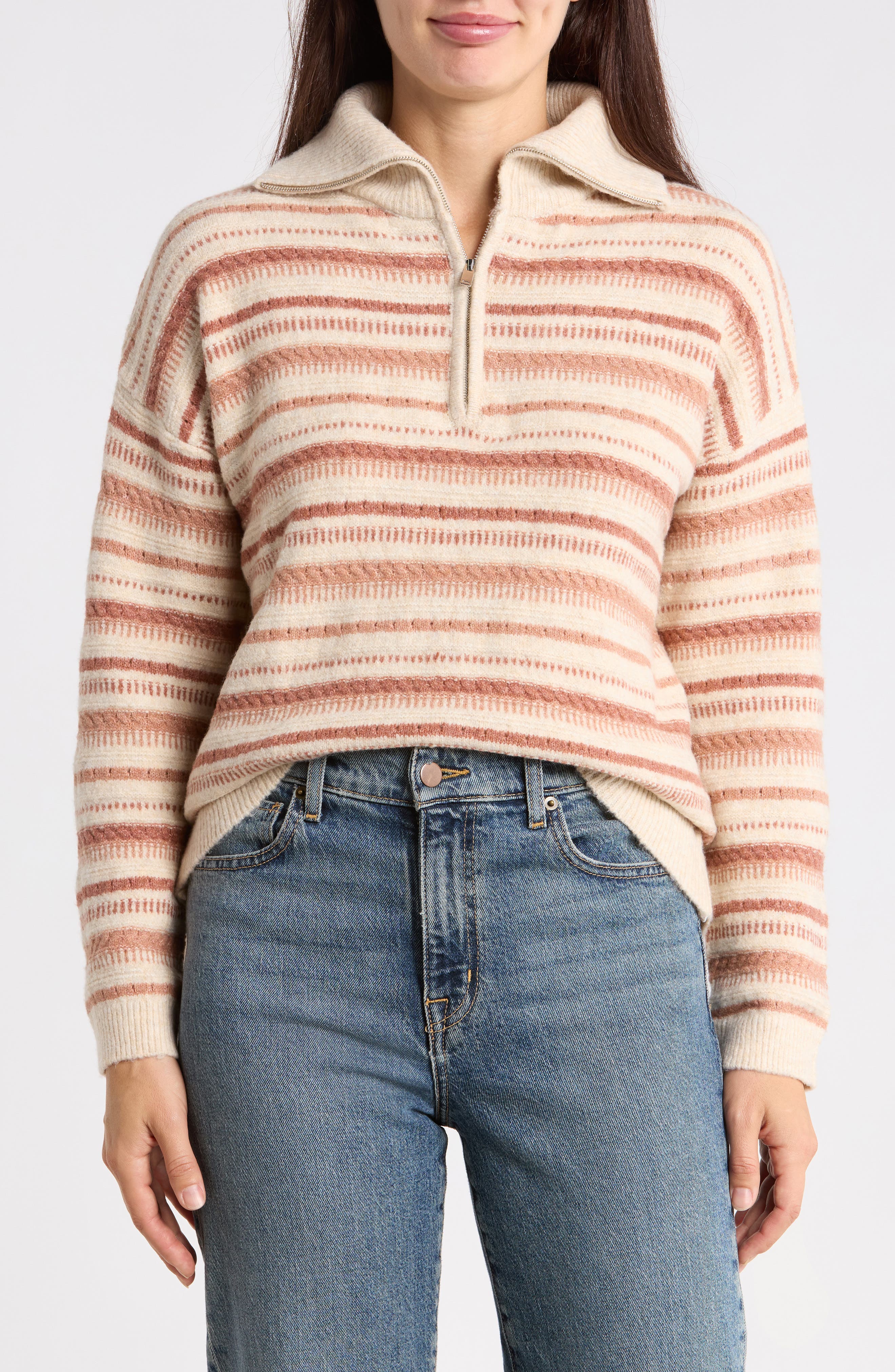 Quarter-Zip Striped Sweater