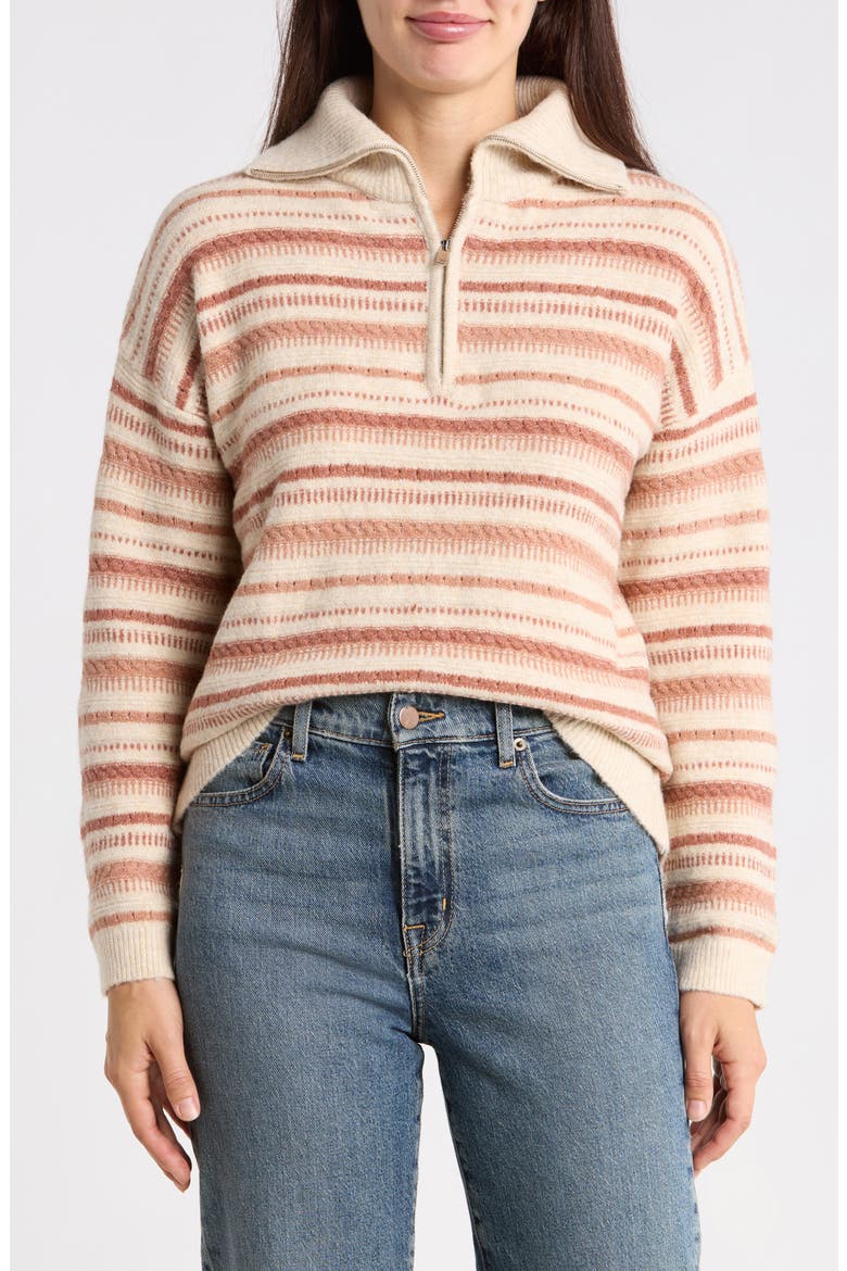 Quarter-Zip Striped Sweater, Main, color, OATMEAL HEATHER COMBO