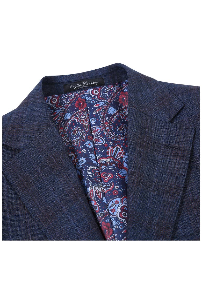 Plaid Trim Fit Notch Lapel Wool Blend Two-Piece Suit, Alternate, color, NAVY