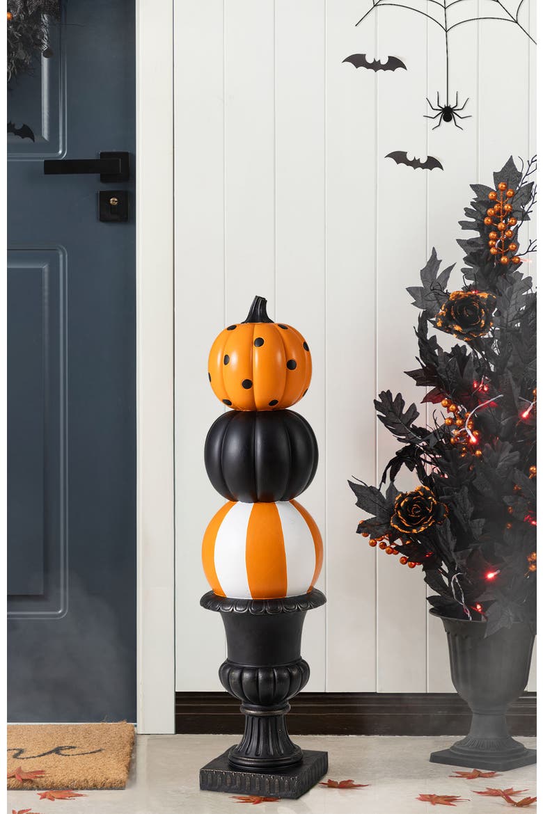 27"H Halloween MGO Stacked Pumpkin with Black Urn Porch Decor, Alternate, color, Black