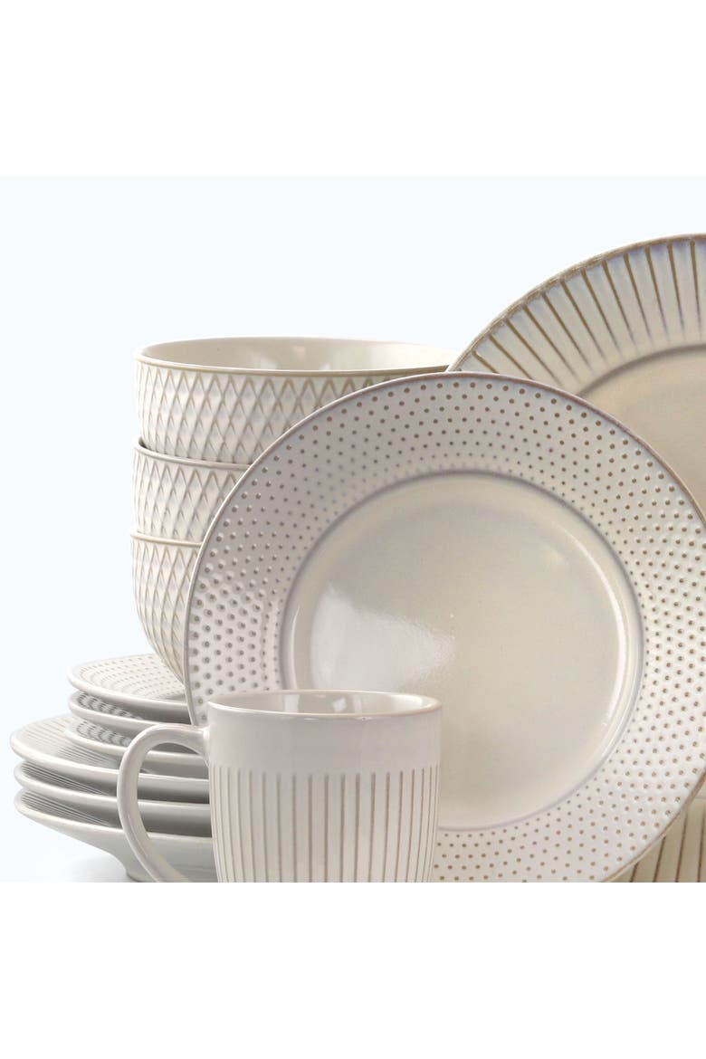 Market Finds 16 Piece Round Stoneware Dinnerware Set, Alternate, color, White