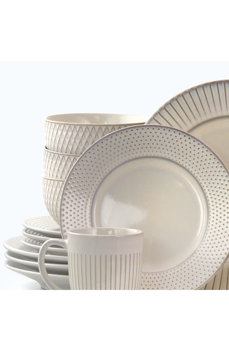 Elama Market Finds 16 Piece Round Stoneware Dinnerware Set, Alternate, color, White