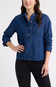 Caslon® Chambray Henley Popover Top