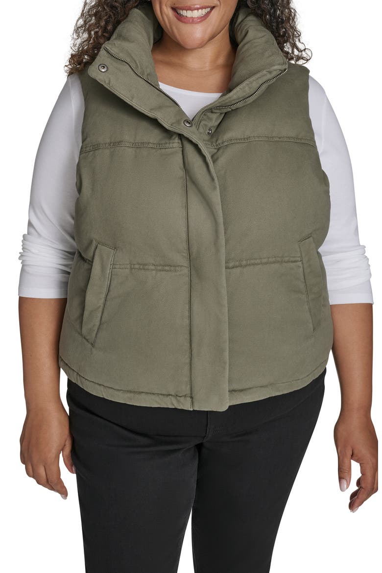 Cotton Crop Puffer Vest, Main, color, LIGHT OLIVE
