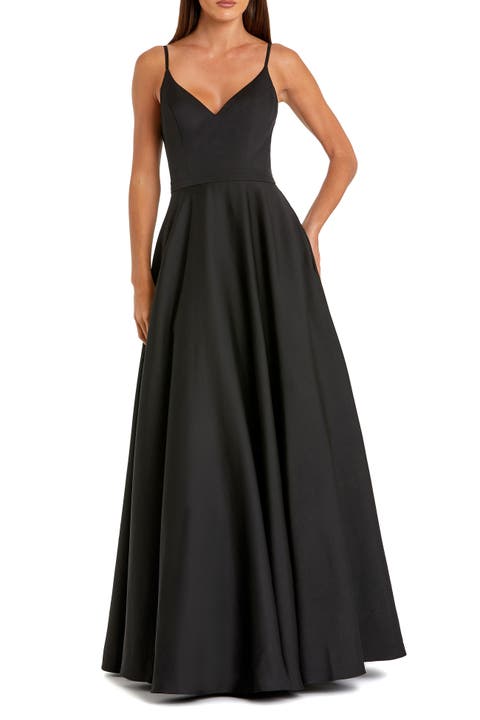 Petite V-Neck Ball Gown with Belted A-Line Skirt