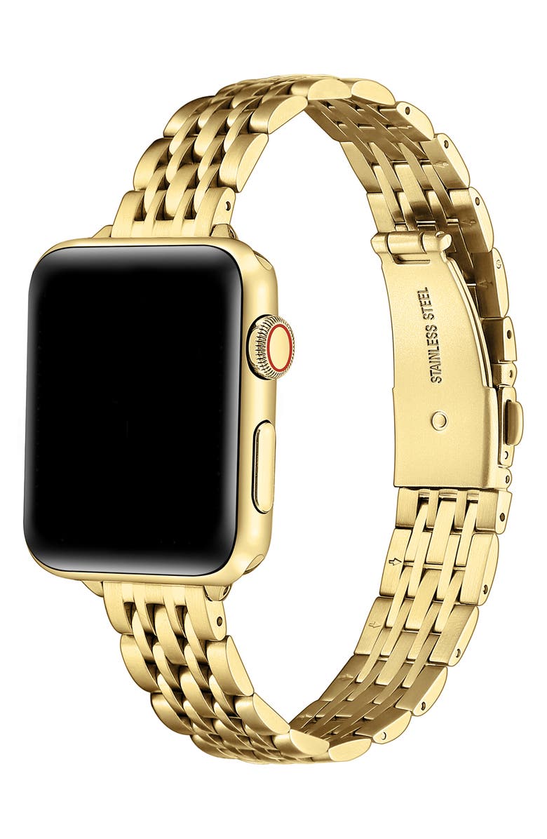 Posh Tech Rainey Skinny Stainless Steel Apple Watch<sup>®</sup> Watchband, Alternate, color, Gold