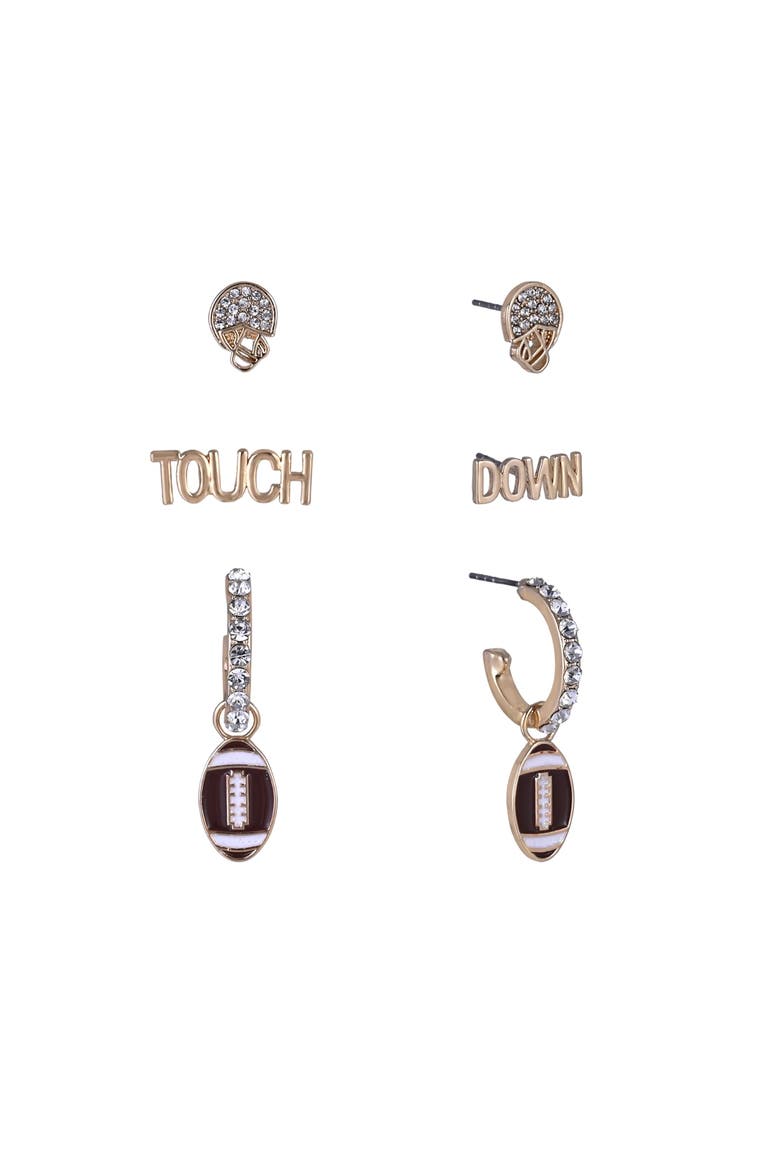 Game Day Trio Earring Set, Main, color, Brown