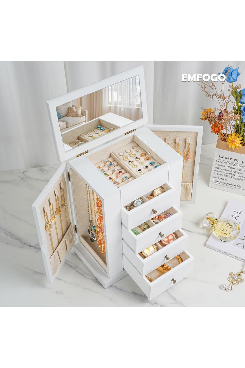 Solid Wood Tabletop Jewelry Armoire, Alternate, color, White