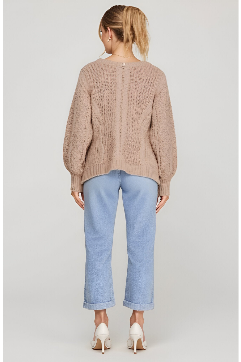 Cable Knit Cardigan with Tie-Front Detail, Alternate, color, Beige