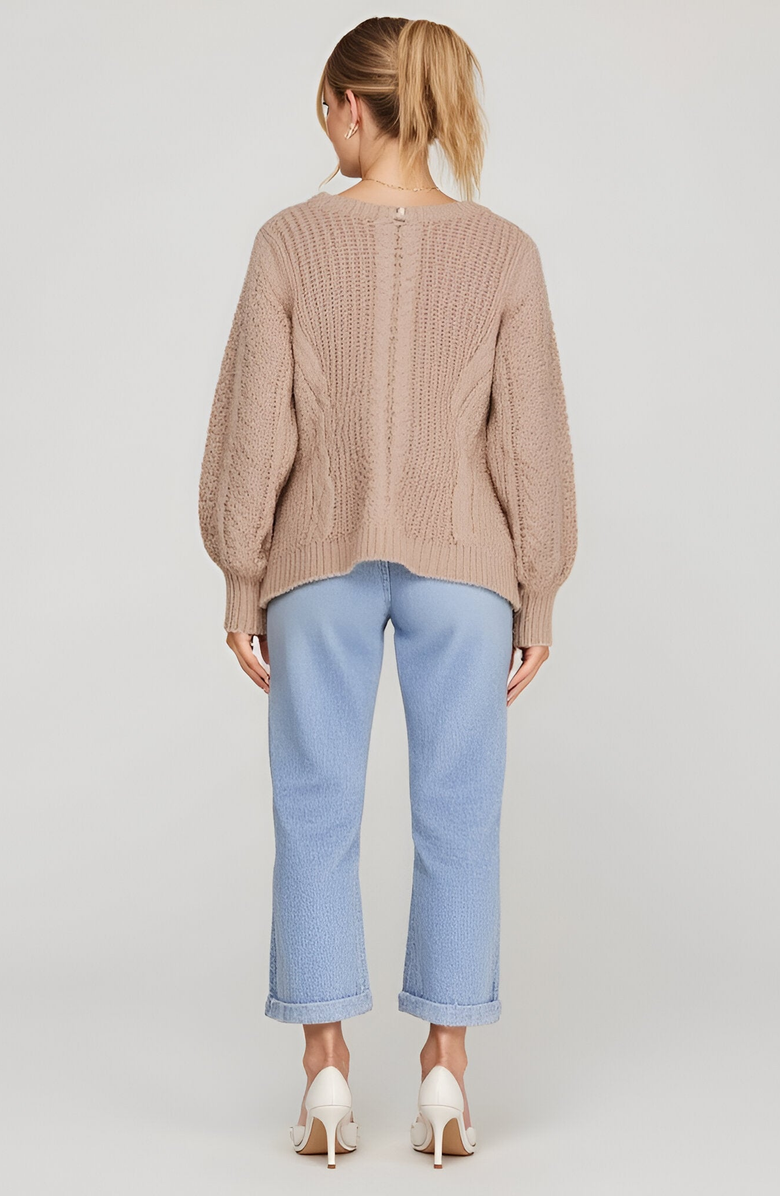 Modenaire Cable Knit Cardigan with Tie-Front Detail, Alternate, color, 