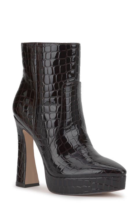 Nerix Croc Embossed Platform Bootie