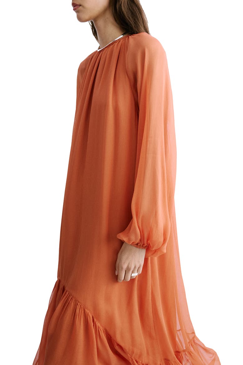 Ruffles Flowy Long Sleeve Chiffon Maxi Dress, Alternate, color, ORANGE