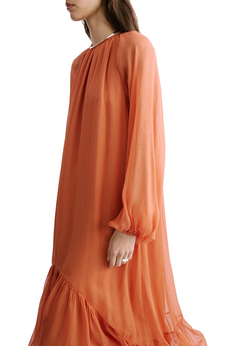 MANGO Ruffles Flowy Long Sleeve Chiffon Maxi Dress, Alternate, color, Orange