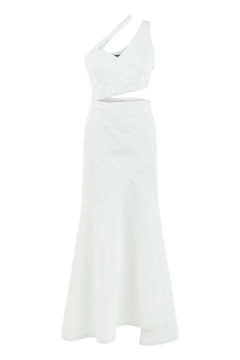 Ron Asymmetric White Denim Maxi Dress