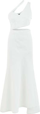 Jendue US Ron Asymmetric White Denim Maxi Dress
