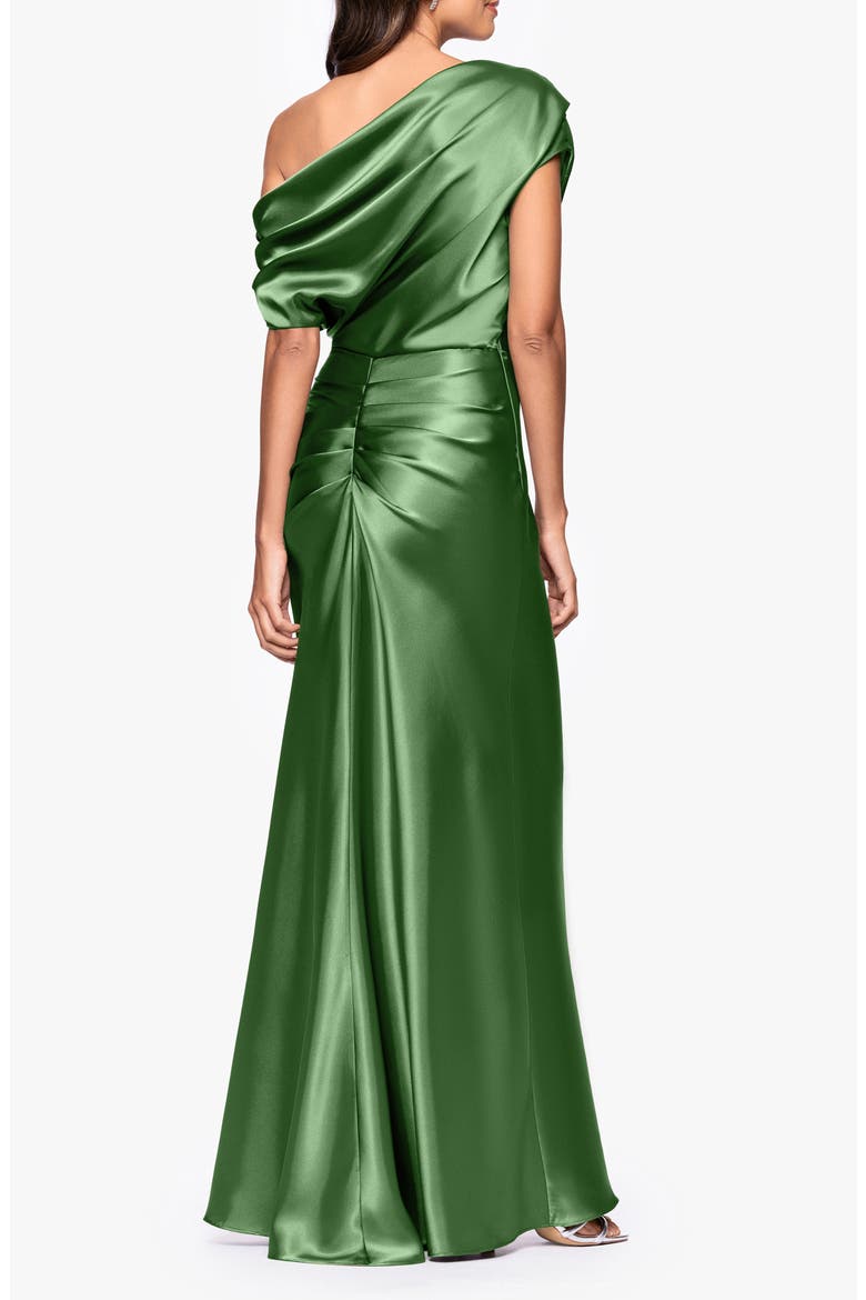 One-Shoulder Satin Gown, Alternate, color, MOSS